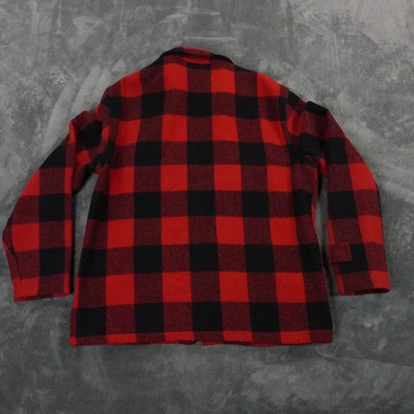 VTG 50s BIG MIKE Buffalo Plaid Wool Jacket 46‎ Red Black Talon Zip Union Made US